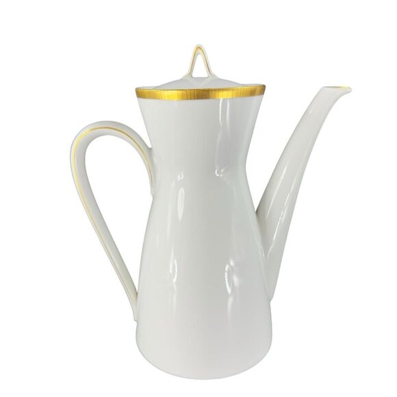 Rosenthal Porcelain White Gold Black Lines Teapot Coffee Pot White Ceramic VTG - Picture 1 of 16